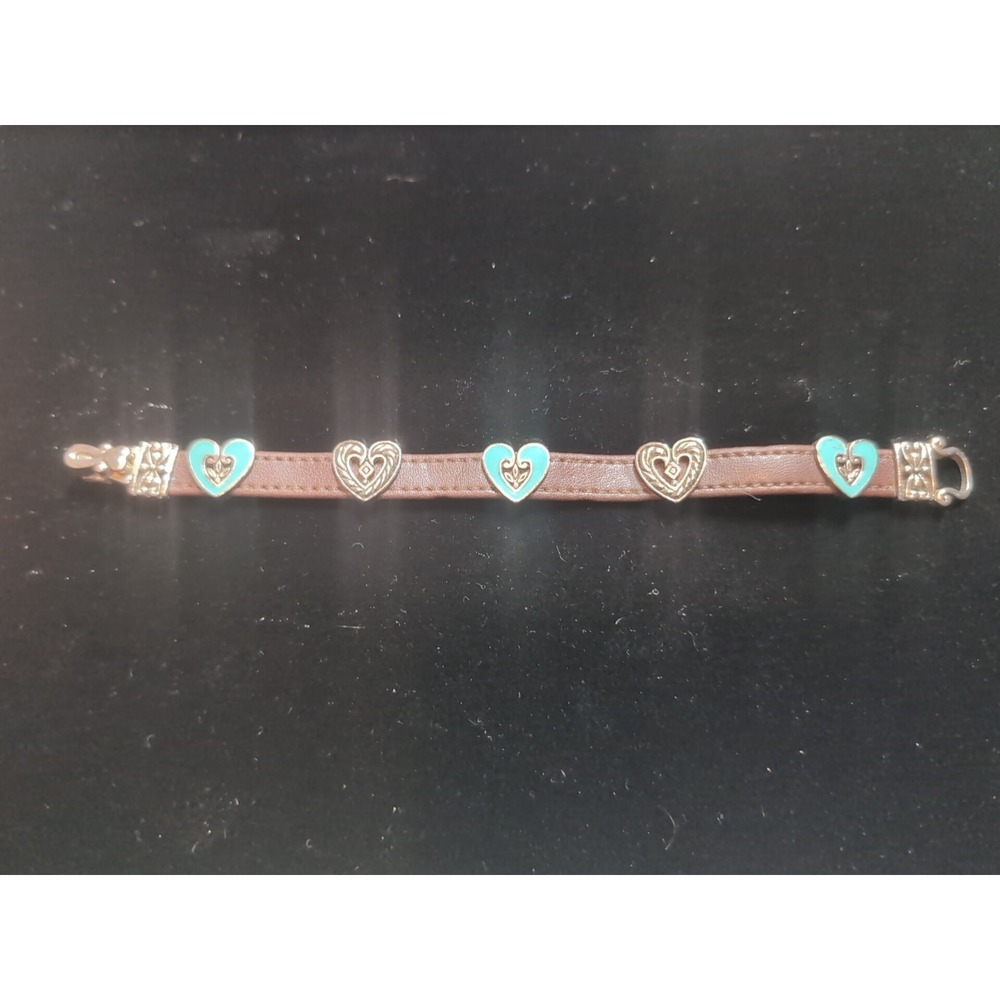 Leather Strap Bracelet Turquoise Color Hearts Magnetic Clasp